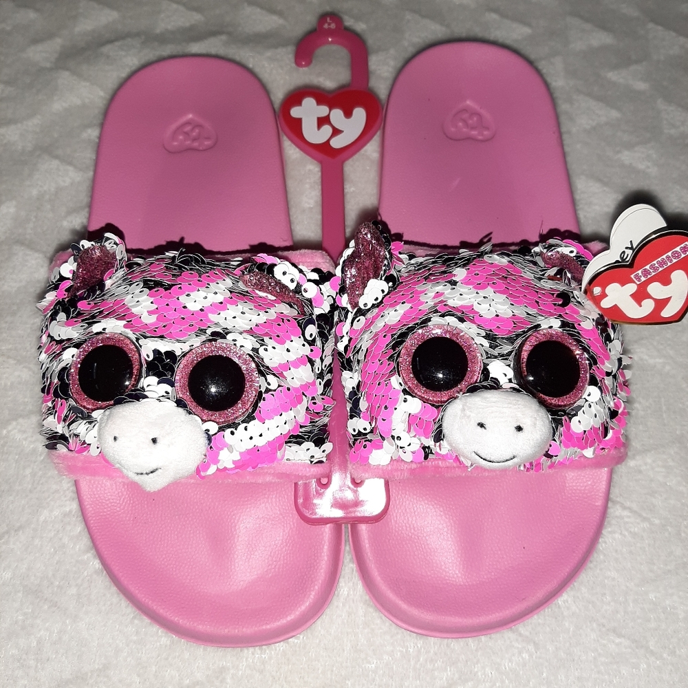 Ty Zoey Zebra Girl Kids Slides Black White Pink